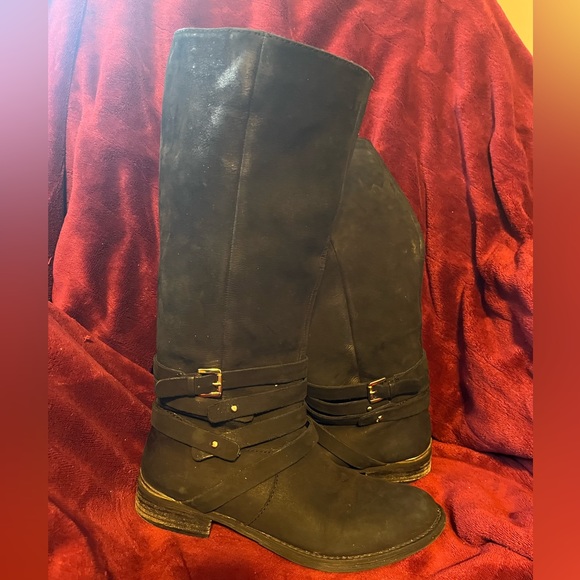 Steve Madden Albany Black upper leather boots silver buckle sz 9 - Picture 2 of 8